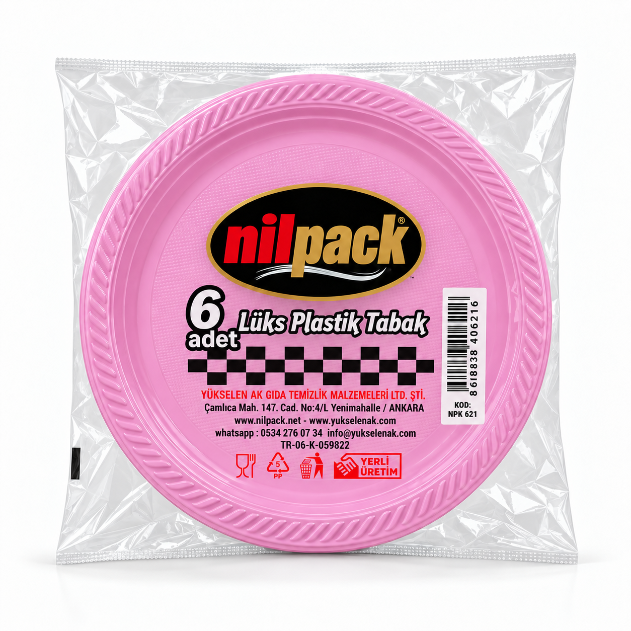 Pastel Pembe Nilpack Plastik Tabak Paketi 6'lı Lüks Plastik Tabak Pembe - Görsel 1